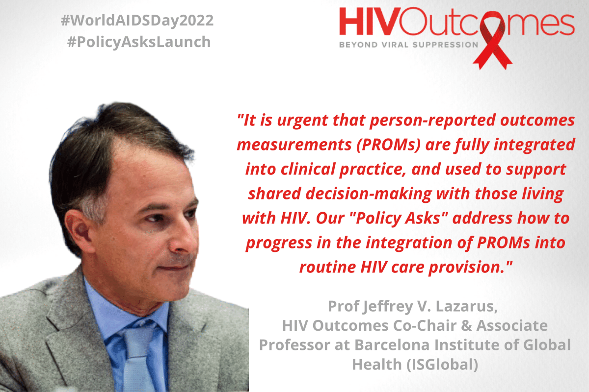 'What gets measured gets done' 📏 – monitoring #PROMs and #HRQoL presented by @HIVOutcomes Co-Chair @JVLazarus from @ISGLOBALorg #WorldAIDSDay2022 #HIVOutcomes #PolicyAsksLaunch