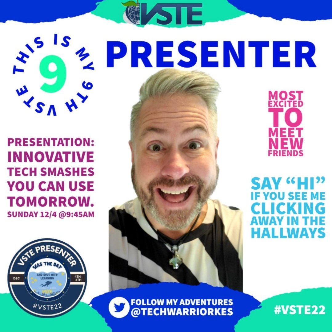 Excited to be BACK presenting LIVE <a href="/vste/">VSTE</a> this SUNDAY at 9:45am with <a href="/1TechGirl/">Jennifer Ives</a> about some amazing TECH SMACHES you can use tomorrow! #VSTE22