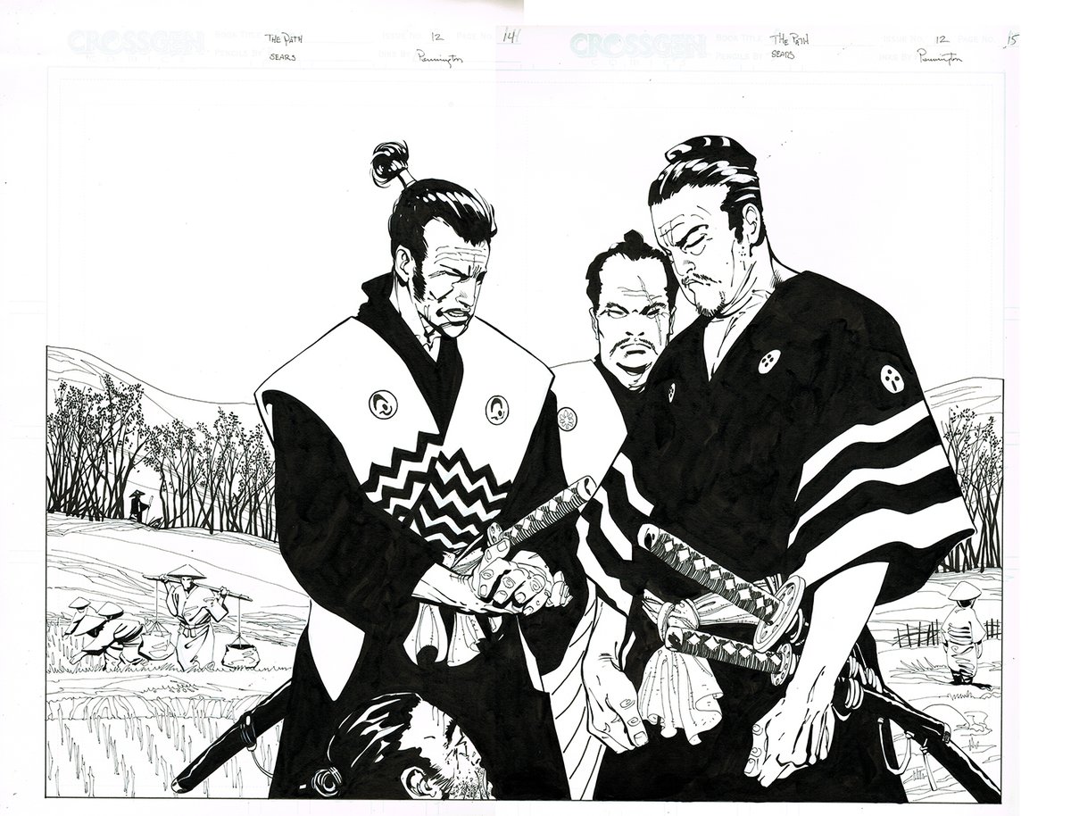 SAMURAI! The PATH #12, pages 14-15!

This massive 22 x17 inch doubkle spread artwork is on a single sheet of Bristol. Avaailable on my website now!

bartsearsart.com/.../samurai-th…...

#samurai #comicbookart #comicbookartist #comicartfans #comicart