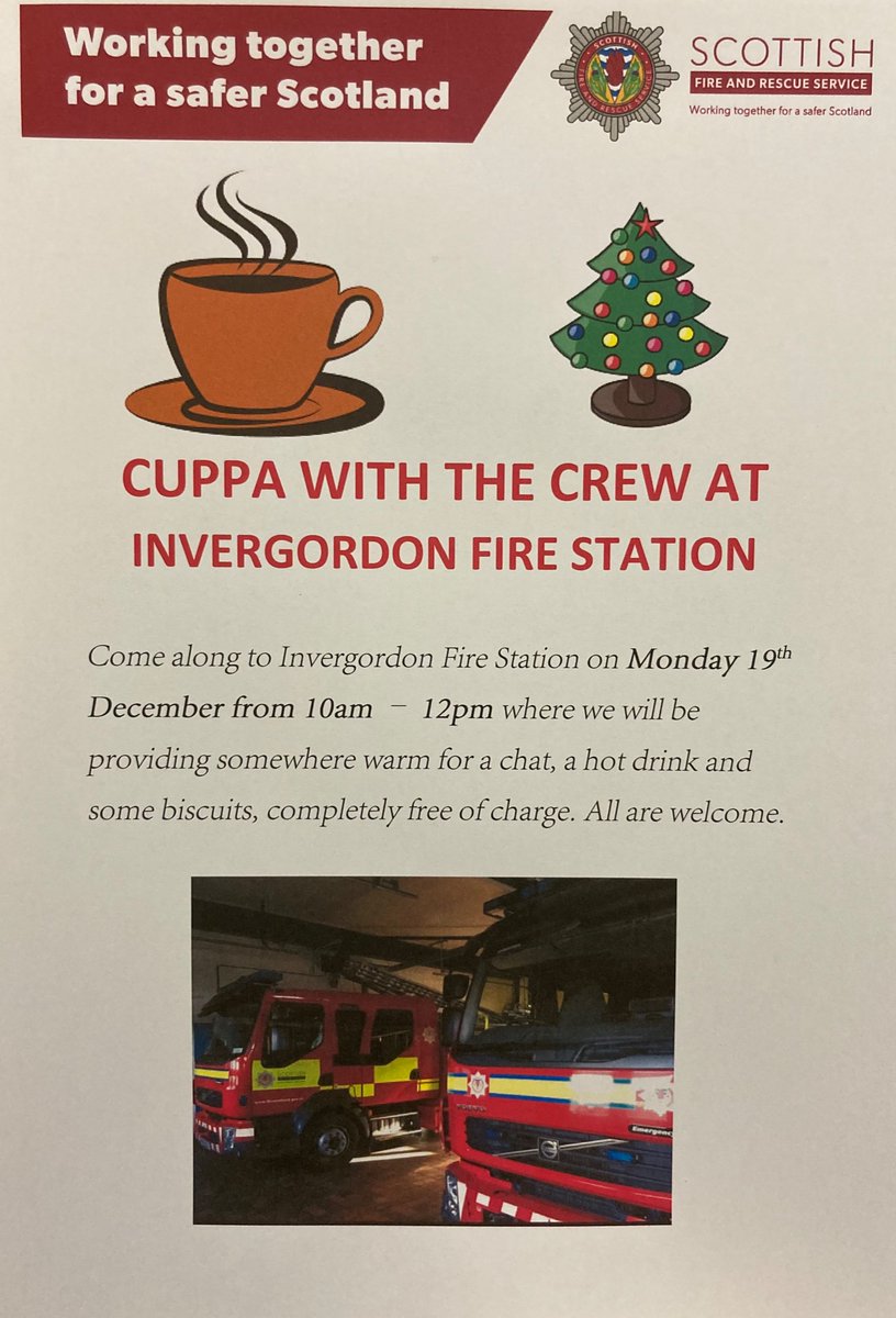 Happy December everyone! 🎅🏻 

We are opening our doors on Monday 19th December from 10am-12pm and inviting the local community in for a “cuppa” and a blether with the crew.

Completely free and all are welcome 😃