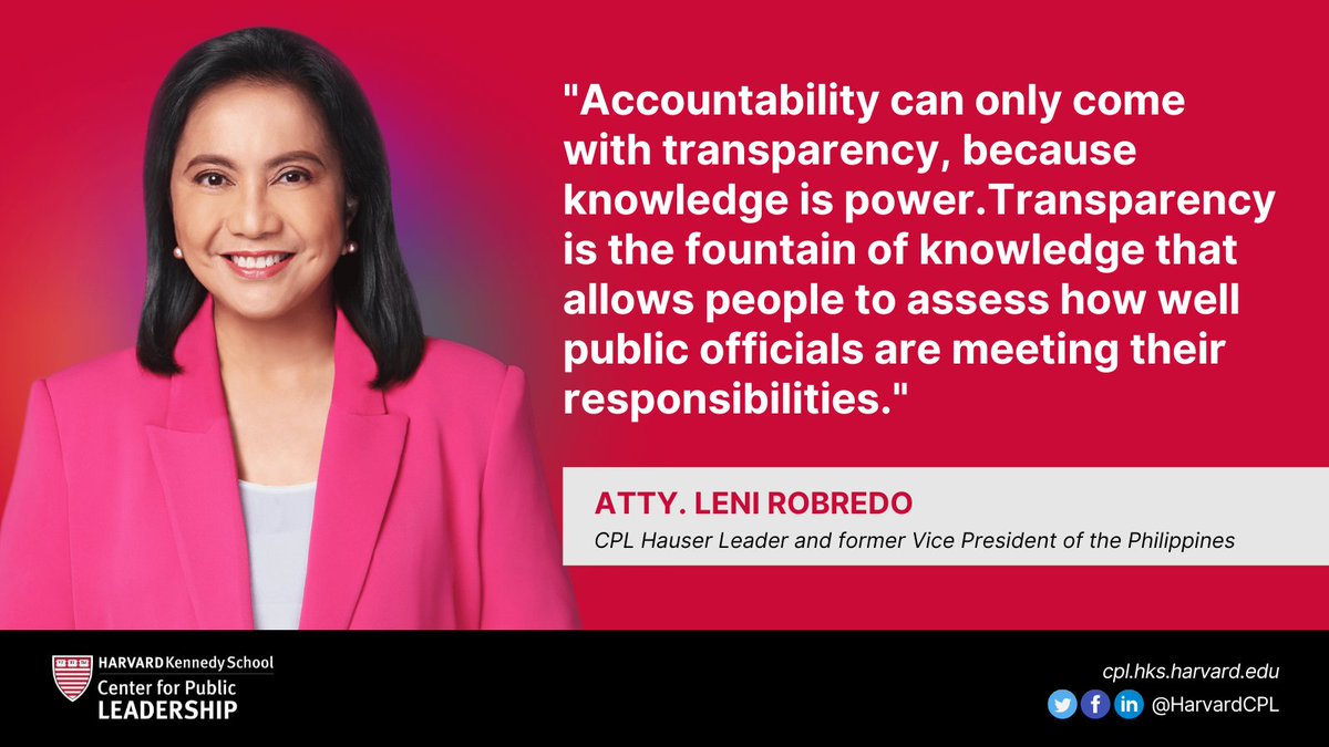 EXCLUSIVE: former Philippines VP <a href="/lenirobredo/">Leni Robredo</a> tells CPL about her time at <a href="/Harvard/">Harvard University</a> <a href="/Kennedy_School/">Harvard Kennedy School</a> as a CPL Hauser Leader, her anti-poverty NGO <a href="/angatbuhay_ph/">Angat Buhay</a>, &amp; why truth and transparency matter in #leadership ⤵️ bit.ly/3VKUmlQ