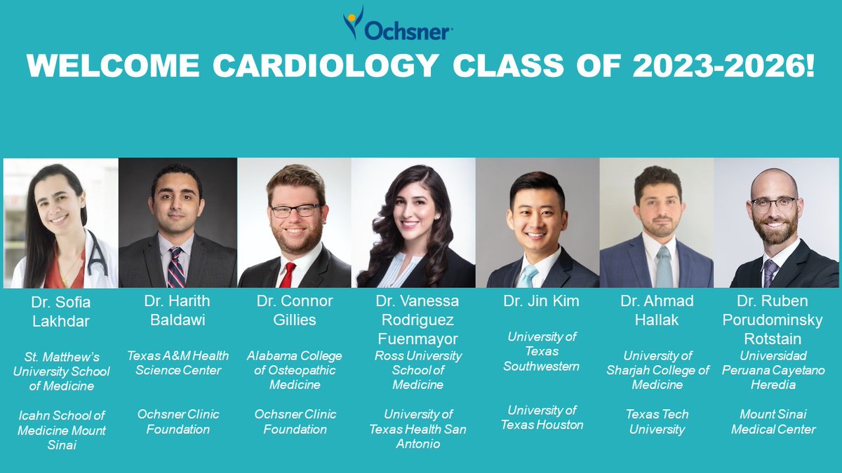 Excited to announce this fantastic set of @OchsnerCVFellow for 2023! Looking forward to working with these brilliant minds #CardioTwitter #Fellowshipmatch @DoctorRubenP @Rodfuenmayor @AlySanchezMD @Skhatib55 @jengle86 @DanielPMorin @OchsnerEP