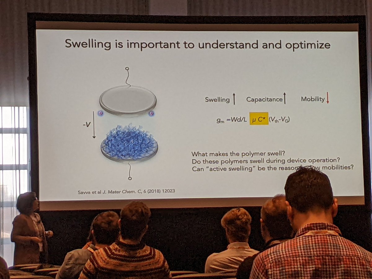 Great and very accessible talk at #F22MRS from this year's @JMaterChem lectureship winner @InalSahika. Thanks for teaching me a little more on electrolyte gated transistors and performance dependence based on channel hydration! ☺️
