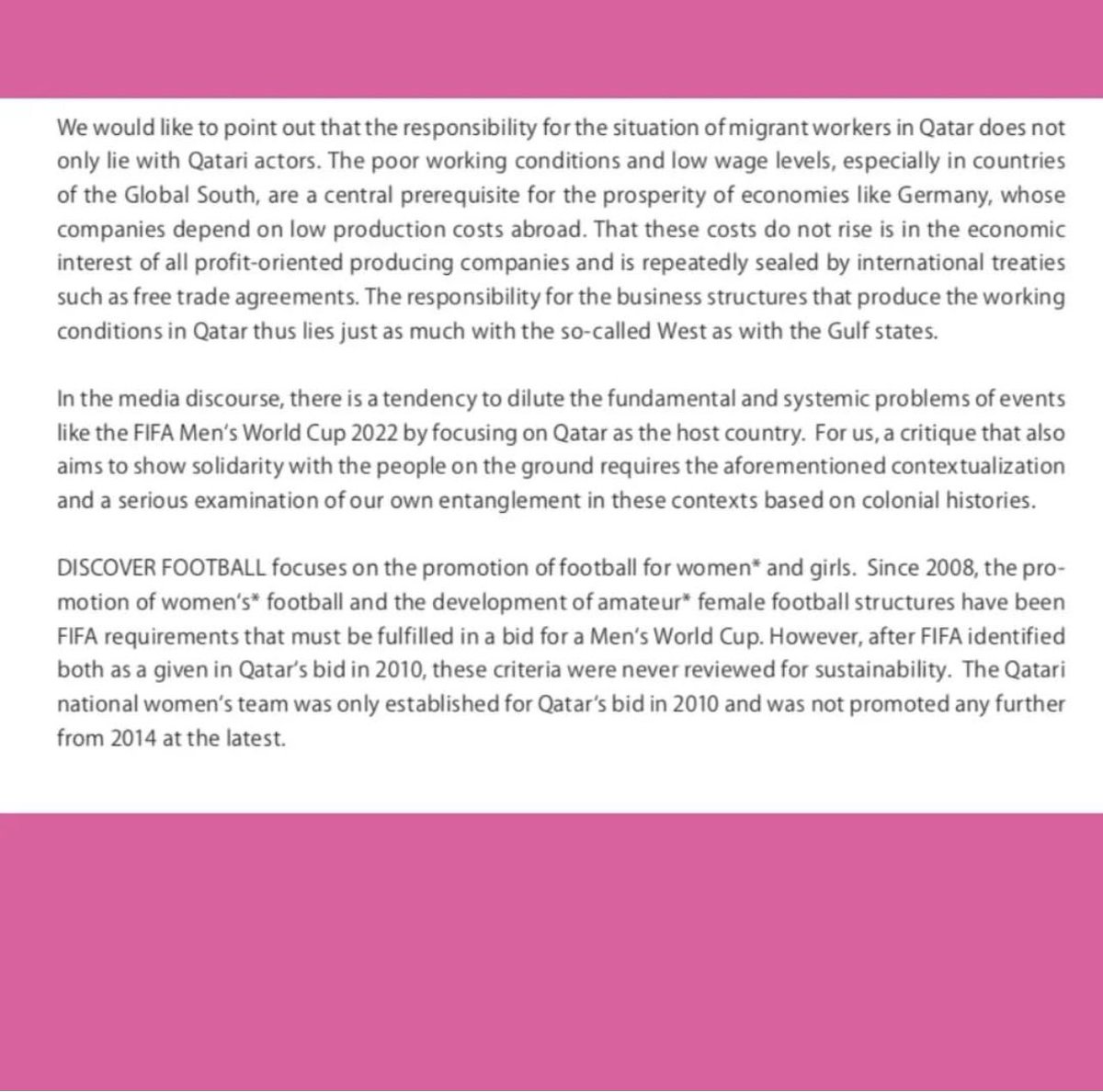 FvHtweets's tweet photo. “we are returning the 3rd place we received in the FIFA Diversity Award in 2017. The prize money of $10,000 we received at that time will be passed on with 1,000 US dollars each to ten women* and initiatives in the WANA region (West Asia and North Africa)” 

@DiscovFootball ✊ https://t.co/bu5DGDXHqc