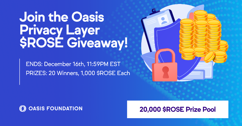 OasisProtocol's tweet photo. Did Santa arrive early? 👀 New giveaway alert!

In celebration of the growing momentum around the Oasis Privacy Layer, we're rewarding our community members for spreading the word about privacy in web3

💸 20,000 $ROSE Prize Pool
🏆 20 Winners
📅 Ends December 16th

Join now 👇