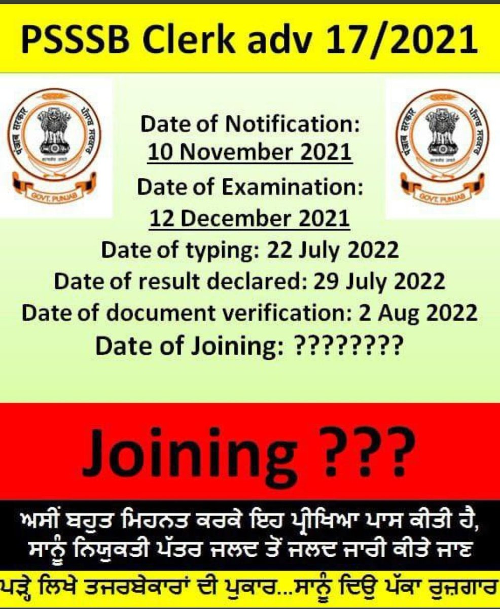 Rajesh_Bti_'s tweet photo. #psssbclerk2021joiningkrwaoo 
ਮਾਨ ਸਾਹਿਬ ਬੇਨਤੀ ਹੈ PSSSB CLERK 2021  ਦੀ ਭਰਤੀ ਜਿਸਨੂੰ ਕਿ ਇੱਕ ਸਾਲ ਤੋਂ ਵੱਧ ਦਾ ਸਮਾਂ ਹੋ ਗਿਆ ਹੈ। ਬੇਨਤੀ ਹੈ ਜਲਦੀ ਤੋਂ ਜਲਦੀ ਰਿਜਲਟ ਕੱਢ ਕੇ ਨਿਯੁਕਤੀ ਪੱਤਰ ਦਿੱਤੇ ਜਾਣ।
@CMOPb
 
@BhagwantMann
 
@HarpalCheemaMLA
 
@raghav_chadha
 
@SukhpalKhaira https://t.co/wMN90vda8H