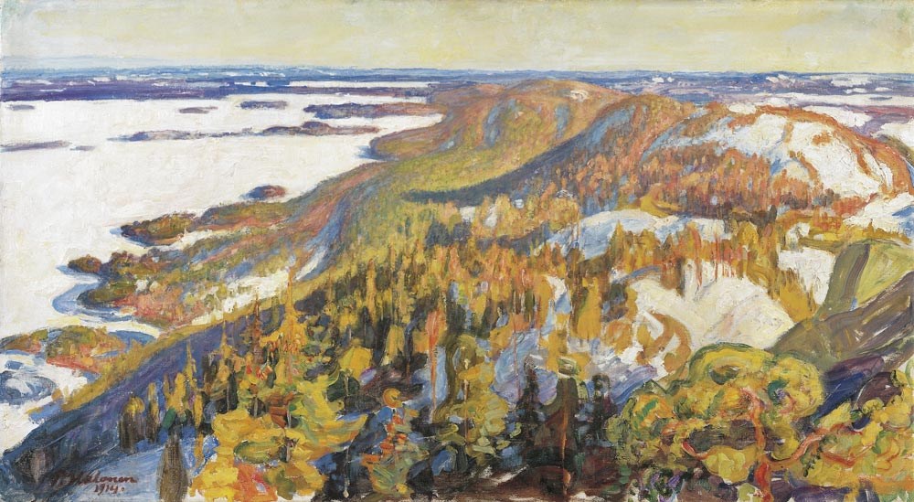 JeanJCSibelius's tweet photo. Pekka Halonen died on this day in 1933. Kolimaisema (Landscape from Koli) was painted in 1914. https://t.co/VER2YcuEmN