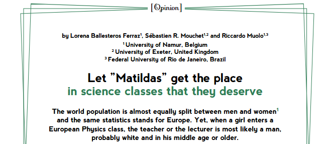 SRMouchet's tweet photo. Check out the #opinionletter by @LorenaFerra, @RicMuolo &amp; me about #matilda effect!
Let "Matildas" get the place in #science classes that they deserve!👩‍⚕️👩‍🔬

👉 page 11 of the latest edition of #EuroPhysicsNews: https://t.co/2cObzf8f8B

@EuroPhysSoc https://t.co/Vq67cNHUMh