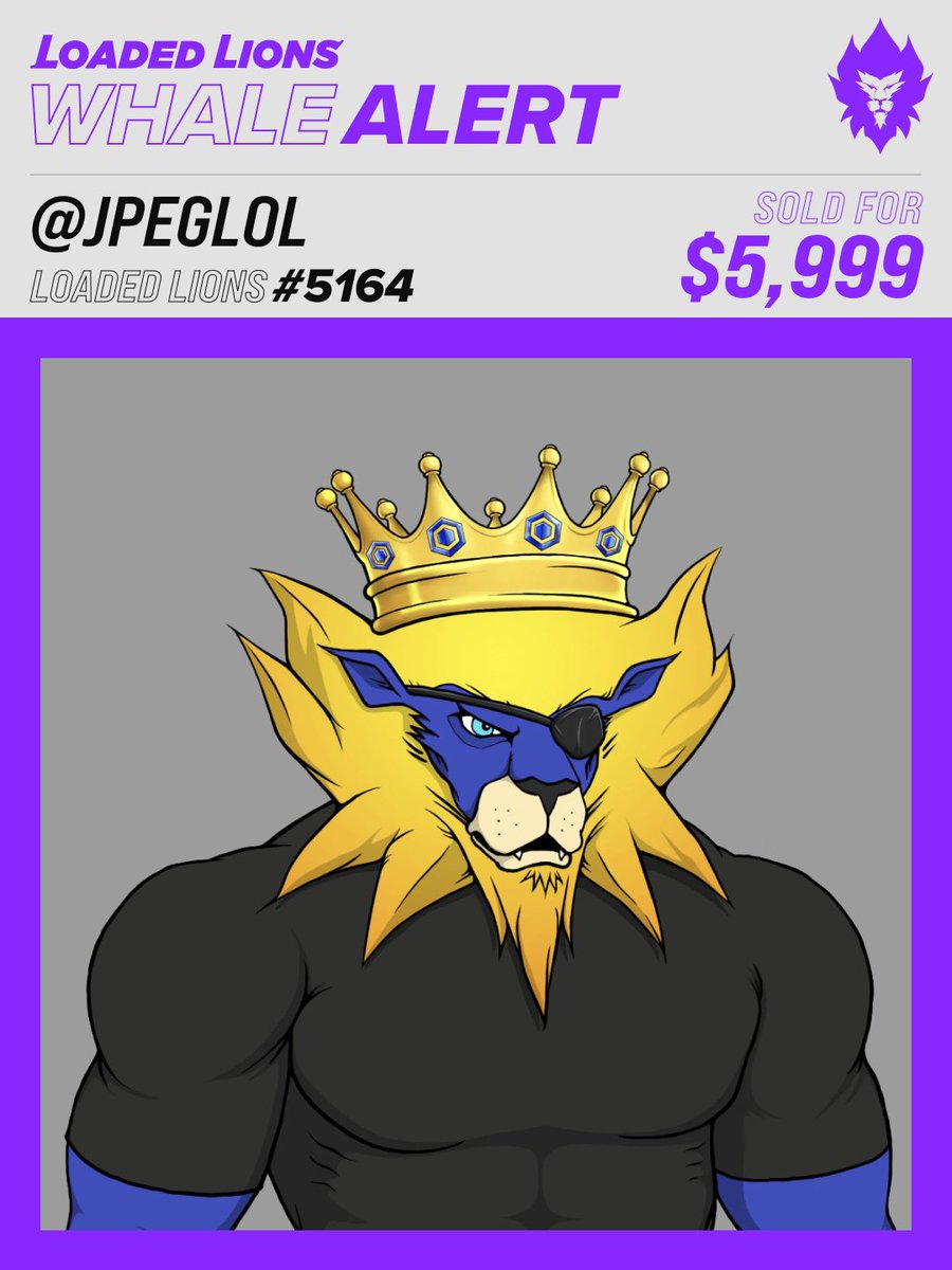 LoadedLions_CDC's tweet photo. 1 week, 2 Crowns 👑 
Congratulations @jpeglol_eth on the very impressive additions to your #LoadedLions collection 🦁 https://t.co/xYkjUeJW73
