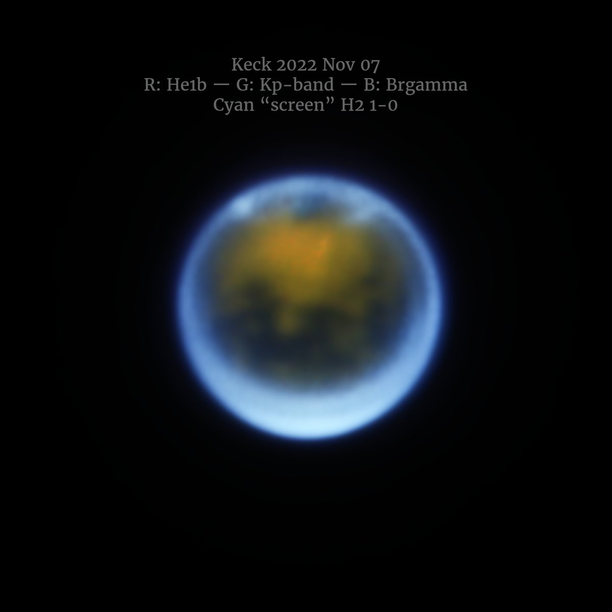 New images of Titan! <a href="/NASAWebb/">NASA Webb Telescope</a> and <a href="/keckobservatory/">W. M. Keck Observatory</a> captured Saturn's largest moon in near-infrared, revealing clouds in the northern hemisphere near Kraken Mare. The data will be used to investigate Titan's fascinating atmosphere and climate. Details: keckobservatory.org/titan-clouds