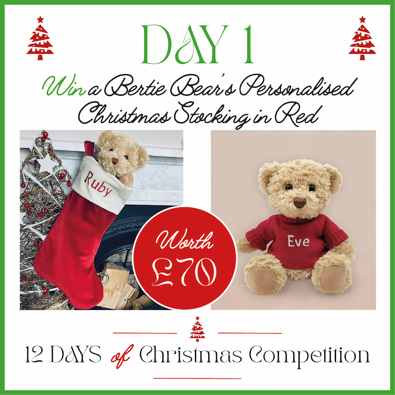 Today is the first day of our 12 Days of Christmas giveaway, and we have teamed up with Babyblooms to offer you the chance to WIN a Bertie Bear's Personalised Christmas Stocking and Bear, worth £70!
To enter, simply visit toddle.fun/day1. 
Competition open until midnight.