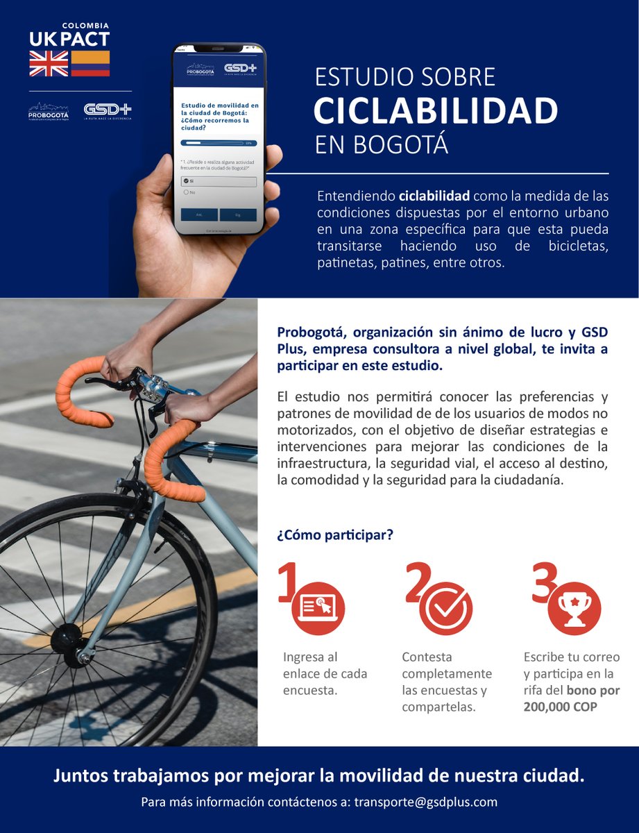 GSDPLUS's tweet photo. ¡Juntos logramos más allá de lo imaginable! 💪
Ayúdanos a completar y difundir esta encuesta de percepción para diseñar estrategias que mejoren las condiciones de viaje en Bogotá de los usuarios de bicicleta, patineta, monopatín, entre otros.
https://t.co/M25bNggNVJ  🛴🚲 https://t.co/C5nJ0j6ZTl
