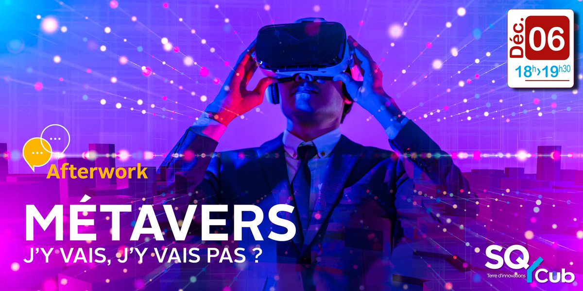 #Afterwork l 𝐌𝐞́𝐭𝐚𝐯𝐞𝐫𝐬 : j’y vais, ou pas ?
Annoncé comme le prochain espace à coloniser, avec un potentiel infini pour les #entreprises pour concevoir, développer et commercialiser de nouveaux #produits ou #services.
📌 Mardi 6 décembre - 18H
👉my.weezevent.com/061222