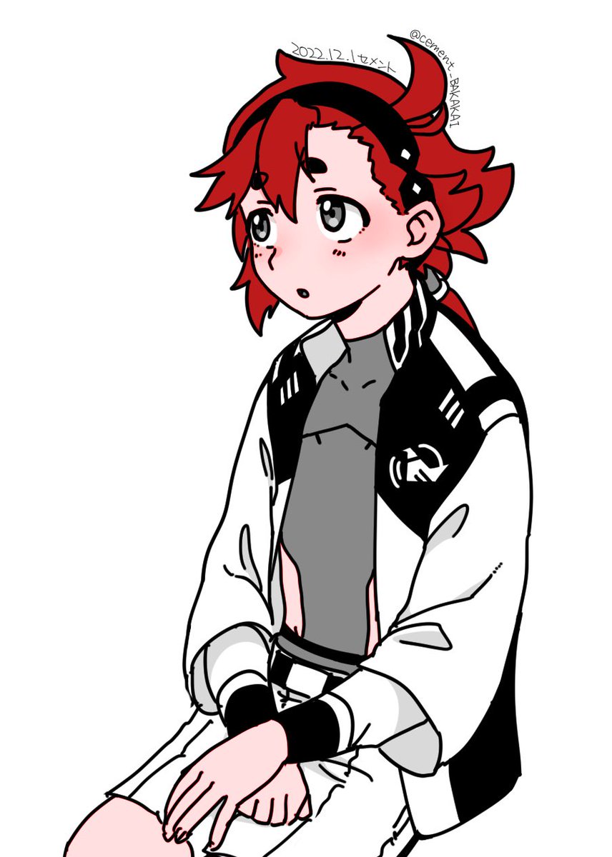 suletta mercury 1girl red hair solo school uniform jacket white background hairband  illustration images