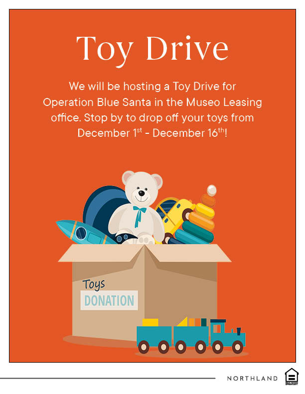 MuseoTx's tweet photo. The Museo Toy Drive to benefit Operation Blue Santa is now available in the Leasing Office! 

#WeLoveOurResidents #Holidays2022 #ToyDrive #LoveWhereYouLive #Austin #LuxuryRentals #Community #Museo #Grateful #NorthlandGivesBack https://t.co/NNZtfB4tNt