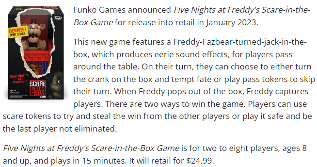  Funko Five Nights at Freddy's Scare-in-The-Box Game