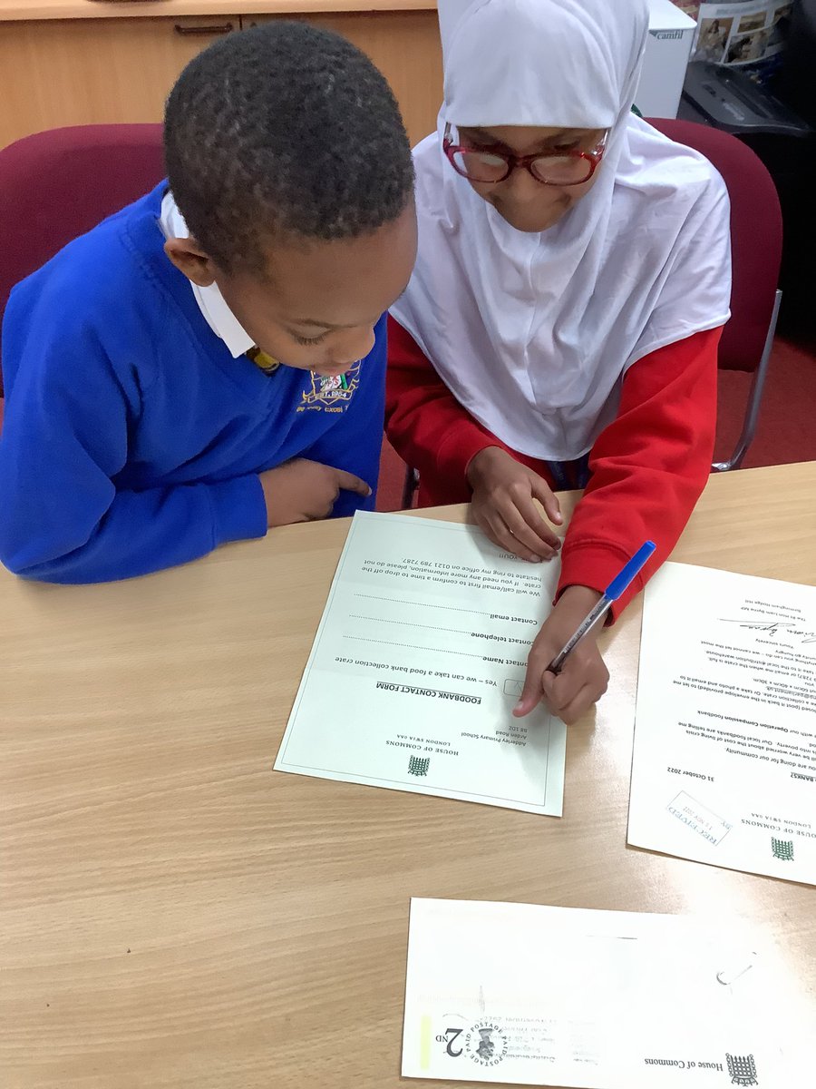 AdderleySchool's tweet photo. Children are busy filling out the contact form for #OperationCompassion which will provide a food parcel for people in need this winter! @UNICEF_uk @liambyrnemp @BirminghamEdu https://t.co/JfOH8nj9XP