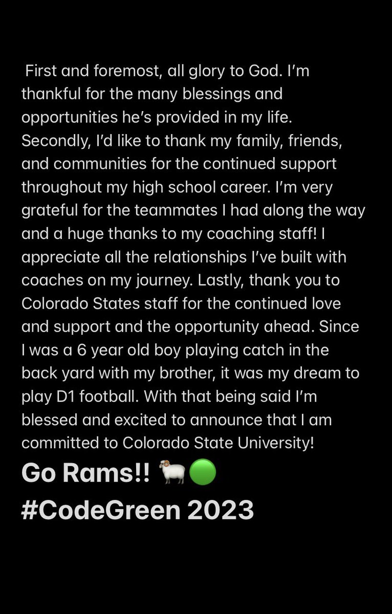 Jett Vincent (@jett_vincent) on Twitter photo Committed! <a href="/CSUFootball/">Colorado State Football</a> <a href="/CoachJayNorvell/">Jay Norvell</a> <a href="/CoachBanks13/">Freddie Banks</a> <a href="/CoachVang/">Jake Vang</a> <a href="/TheSportyBee/">Bria Griffin</a>
#RamGrit ๐ God ๐ฅ Committed! <a href="/CSUFootball/">Colorado State Football</a> <a href="/CoachJayNorvell/">Jay Norvell</a> <a href="/CoachBanks13/">Freddie Banks</a> <a href="/CoachVang/">Jake Vang</a> <a href="/TheSportyBee/">Bria Griffin</a>
#RamGrit ๐ God ๐ฅ