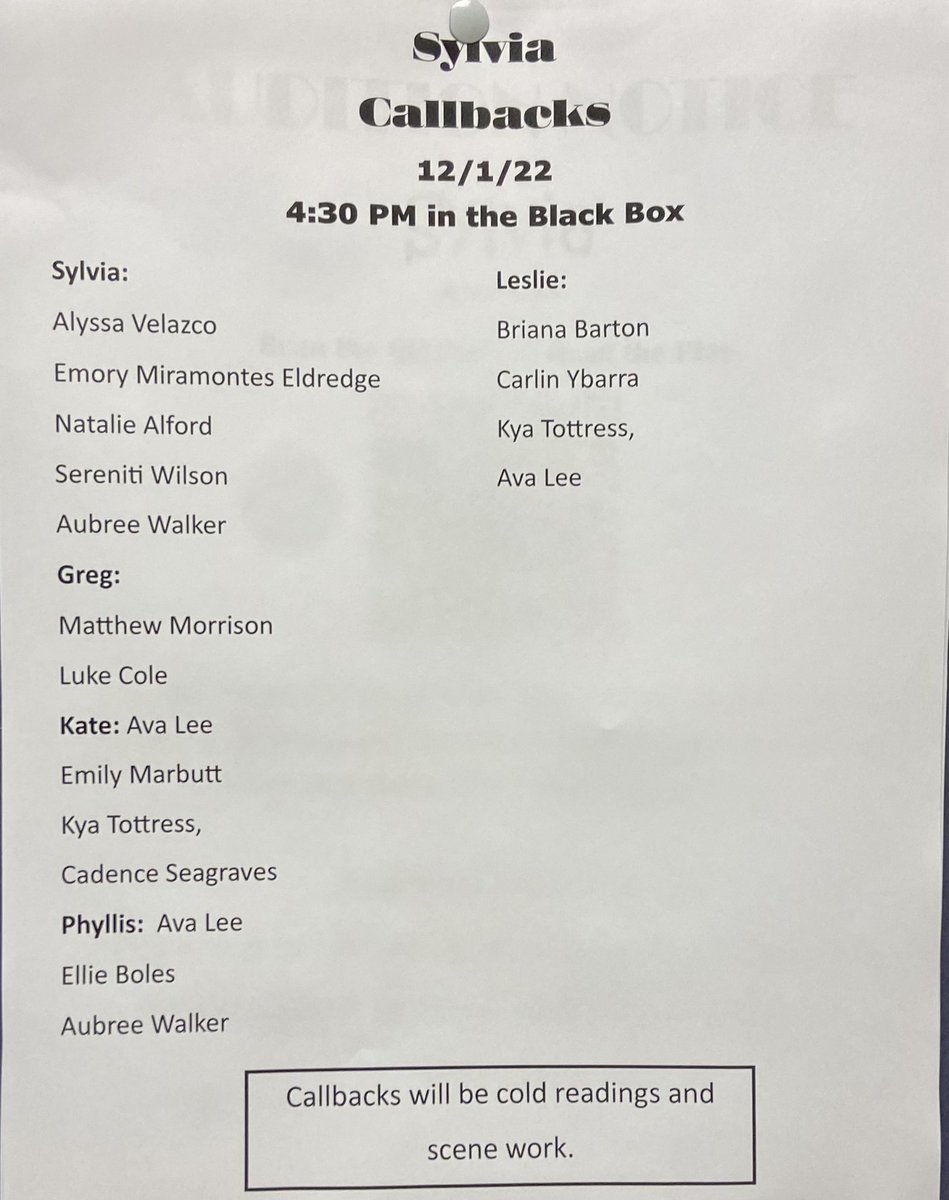 BoswellTheatre's tweet photo. Thank you to everyone who auditioned for Sylvia. Here is the callback https://t.co/WKYab3Oych