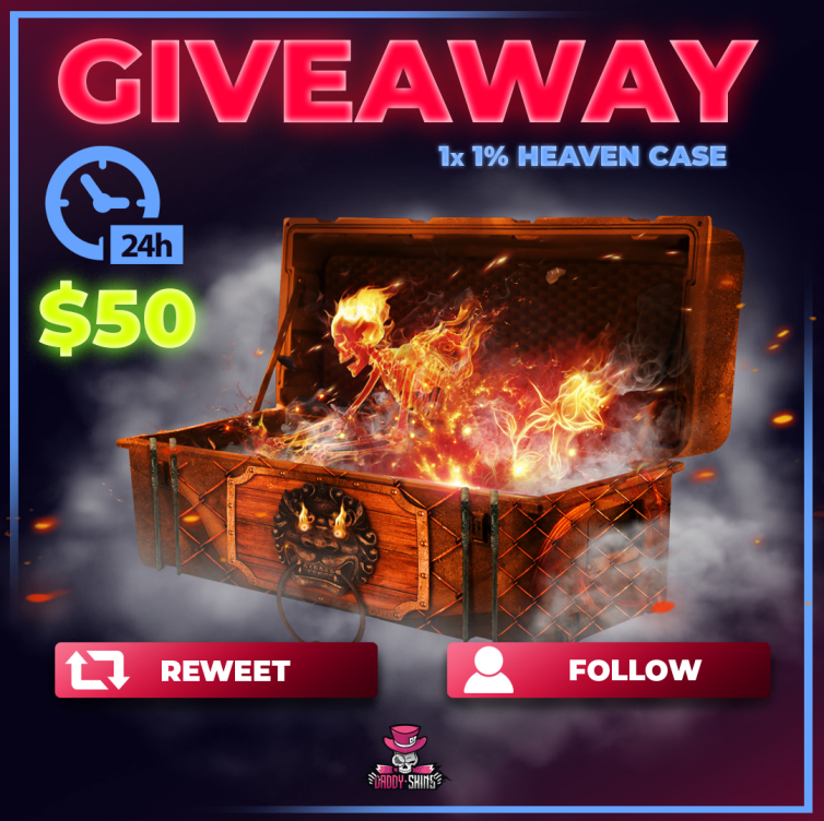 GIVEAWAY

Retweet, Follow for a chance to win the 1% Heaven Case 👀

Rolling in 48h!