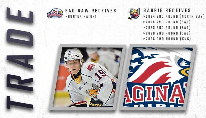 🚨TRADE ALERT🚨

The Saginaw Spirit have acquired Hunter Haight from Barrie in exchange for future picks. 

FULL STORY: bit.ly/3UhTL9W