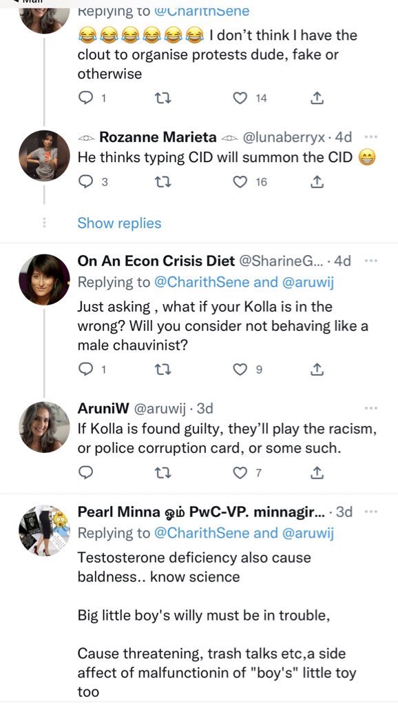 prazad001's tweet photo. This aruniw and her associates margueriteaTh48 Hannah Banna 48, Karen2barren all are run by the same group led by aeuni Wijayaratna. Attacking provoking n spreading lies and create malicious accusations about any individuals. It’s obvious These accounts are closely related. https://t.co/hpafYVBvIL