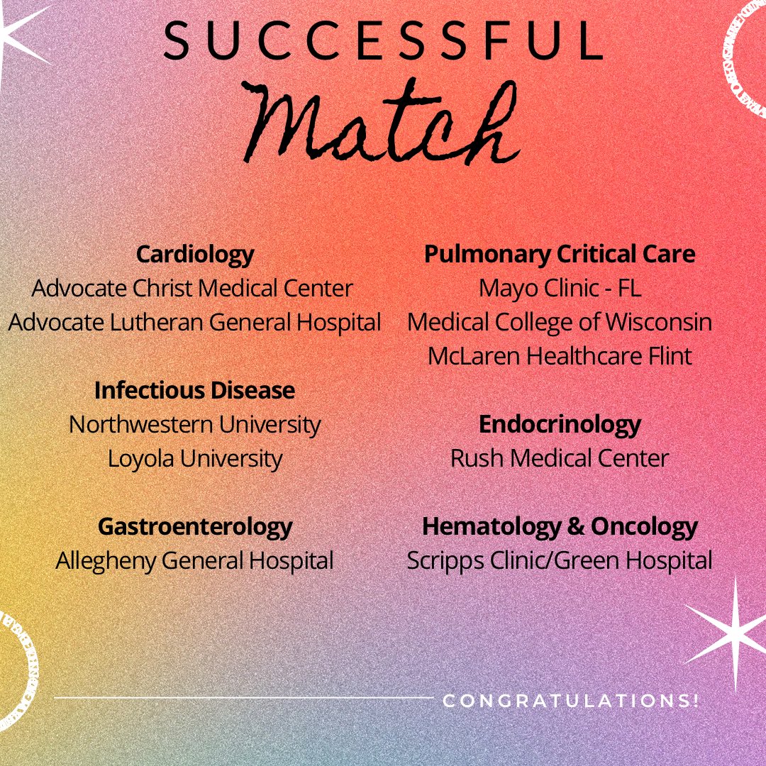 ACMCIMRes's tweet photo. Congrats to all our amazing residents and Chief residents that matched!!! We are incredibly proud of your hard work!! 🫁🫀💩🩸🦠💉

#weareacmc #christimres #acmcimres #Match2023 #fellowshipmatch https://t.co/05WYzJzLEr