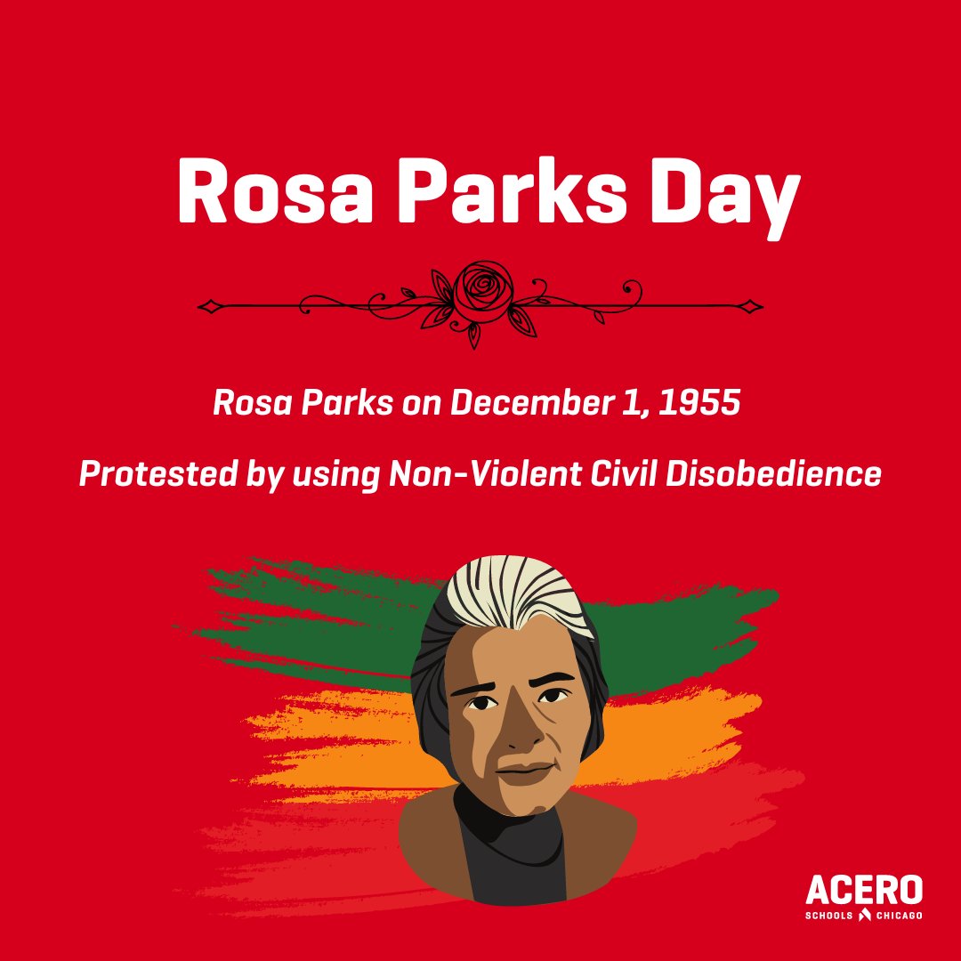 ACEROSCHOOLS's tweet photo. On this day in 1955, Rosa Parks was arrested on a bus for refusing to surrender her seat to a white person. 

En este día de 1955, Rosa Parks fue detenida en un autobús por negarse a ceder su asiento a una persona blanca. https://t.co/E6AqEd6XuW