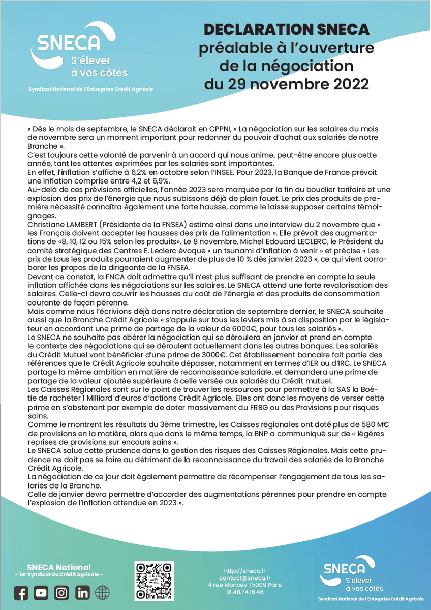 SnecaPca's tweet photo. Un véritable manque de considération pour les salariés du Crédit Agricole. https://t.co/nrGorjVVq8