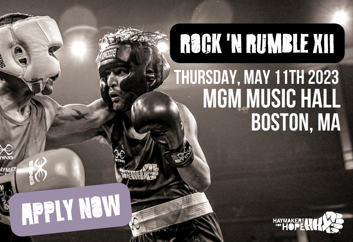Boston! Now is your chance! Rock 'N Rumble XII will take place at the MGM Music Hall at Fenway on Thursday, May 11th! 

Apply now for your chance to literally knockout cancer: hubs.li/Q01tM7_10