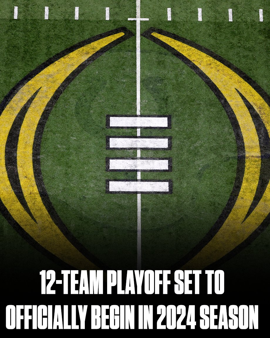 espn's tweet image. The College Football Playoff will expand to 12 teams beginning in the 2024 season, the CFP committee announced.

More: es.pn/3gSMMqc