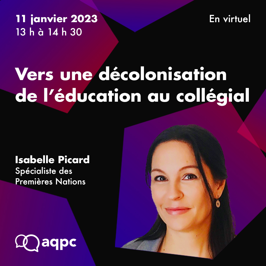 <a href="/AQPedCol/">Association québécoise de pédagogie collégiale</a> vous invite à la conférence de l’ethnologue wendat Isabelle Picard. À travers son parcours professionnel, elle travaille à faire connaitre les réalités des Premiers Peuples et créer des ponts entre Autochtones et allochtones.
 ✍️lnkd.in/eD_zMAb