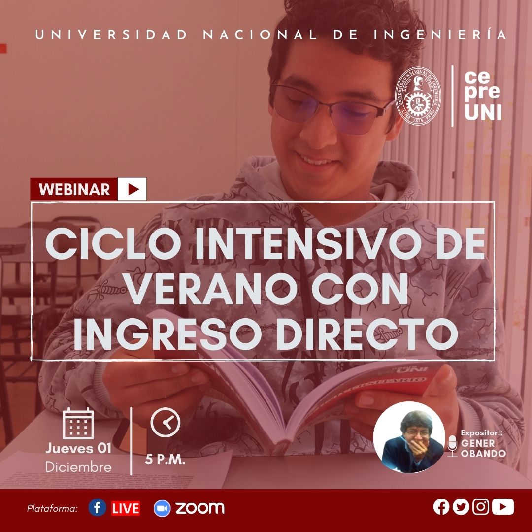 cepreuni's tweet photo. #Hoy 
#Webinar 
#IngresoDirecto 
Ciclo Intensivo con Ingreso Directo 🧐🤔🚨
📣 Hoy, como todos los jueves, absolveremos las dudas y consultas sobre nuestros ciclo #Intensivo con #Ingreso #Directo. También responderemos consultas en general sobre #CEPRE #UNI. ¡No se lo pierdan! https://t.co/WNFdZFaJ75