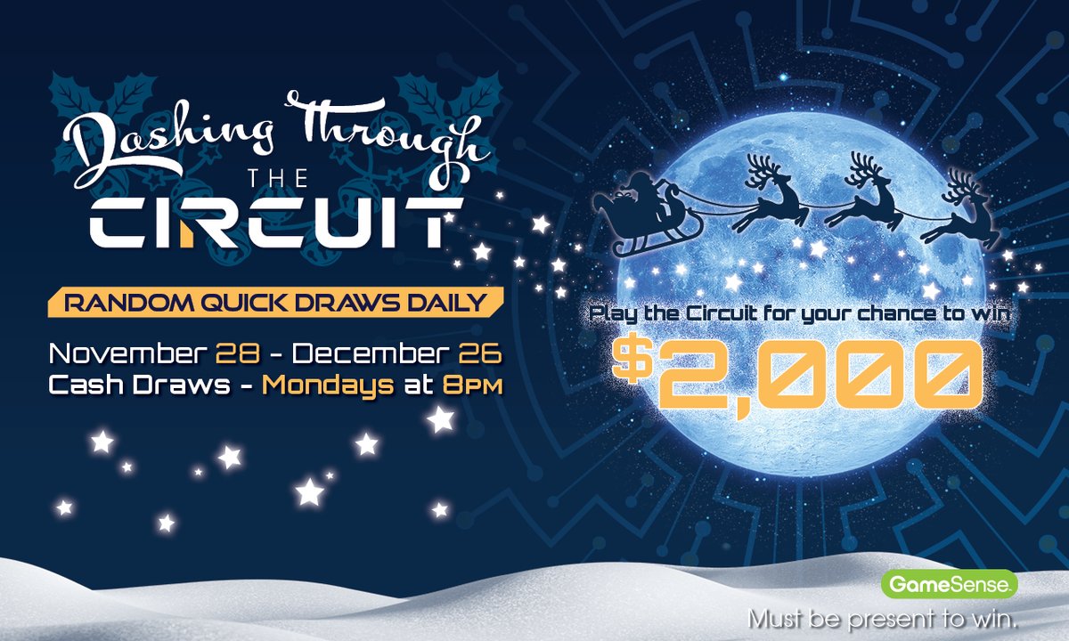 Earn entries when you play electronic table games! Draw for cash prizes Mondays at 8pm.