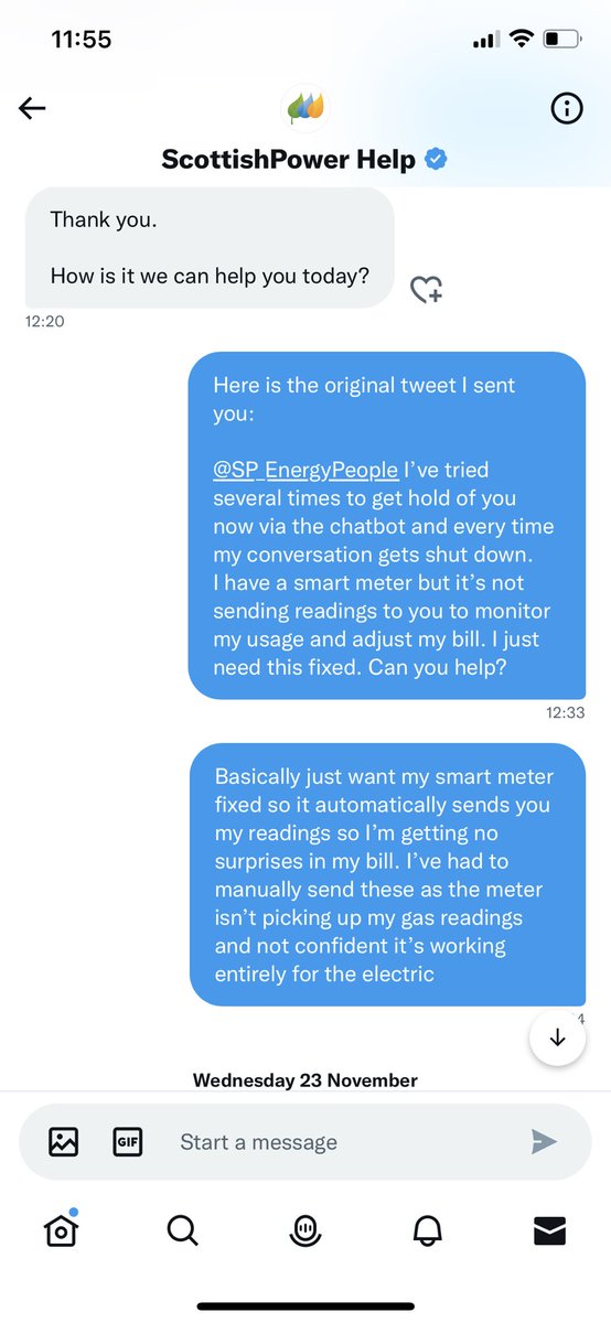 _KyleBrown95's tweet photo. @SP_EnergyPeople @SP_EnergyPeople this has still not been resolved via your Twitter messenger service.  As you can see I’ve clearly tried following this up and being constantly ignored https://t.co/V6d02aE4x9