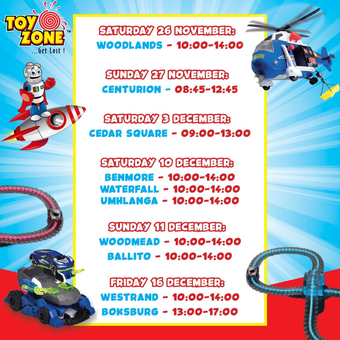 ToyZoneZoink's tweet photo. Come & see what’s happening at our Cedar Square store this weekend🙌
We have cool, fun activations just for you.
Swipe to see when the activations will be at your nearest ToyZone store!
See you there.
#ToyZone #Zoink #Smoby #Dickie #Fun https://t.co/fpVrZ0SaXq