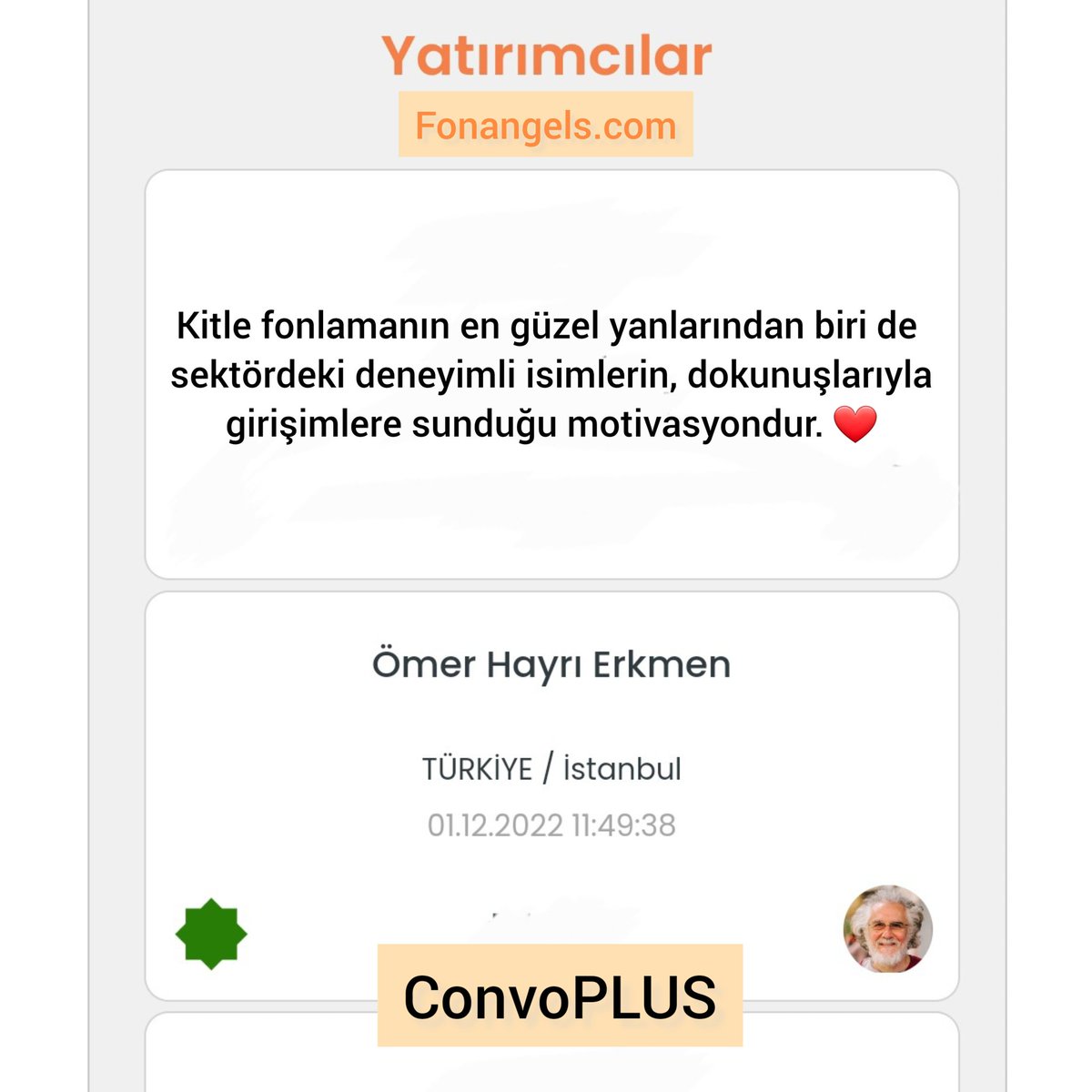 Kitle fonlamanın en güzel yanlarından biri de sektördeki deneyimli isimlerin dokunuşlarıyla girişimlere sunduğu motivasyondur. 
- <a href="/omererkmen/">Omer Erkmen</a>
- <a href="/fonangelscom/">fonangels.com</a>