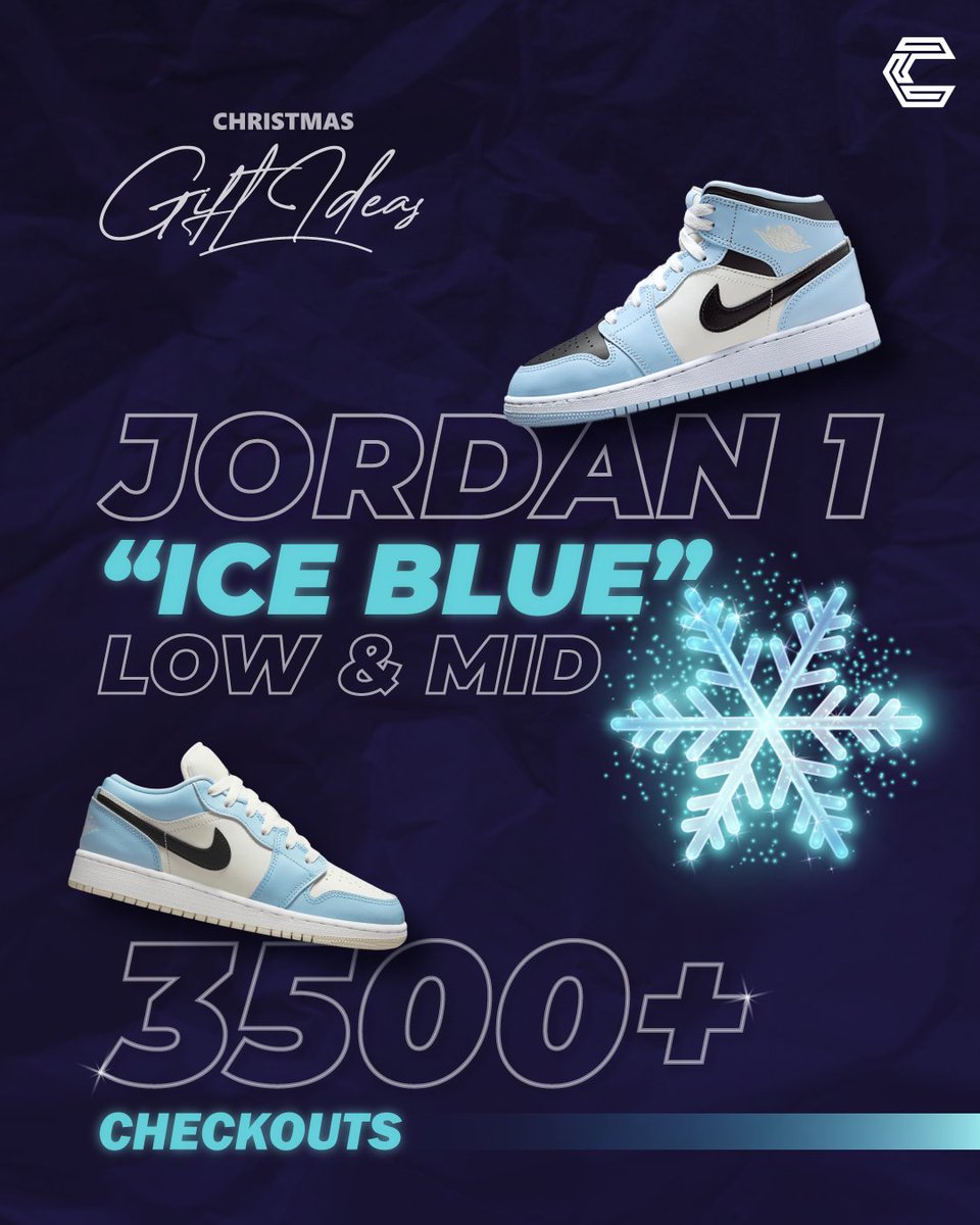 We are starting the Christmas season with a few "Christmas Gift Ideas" for our followers! 🎅🎄

First on the menu is not 1 but 2 shoes that will for sure make a lot of people's Christmas lists.

🔎Jordan 1 Low &amp; Mid "Ice Blue"
📊Over 𝟯𝟱𝟬𝟬 checkouts between our members