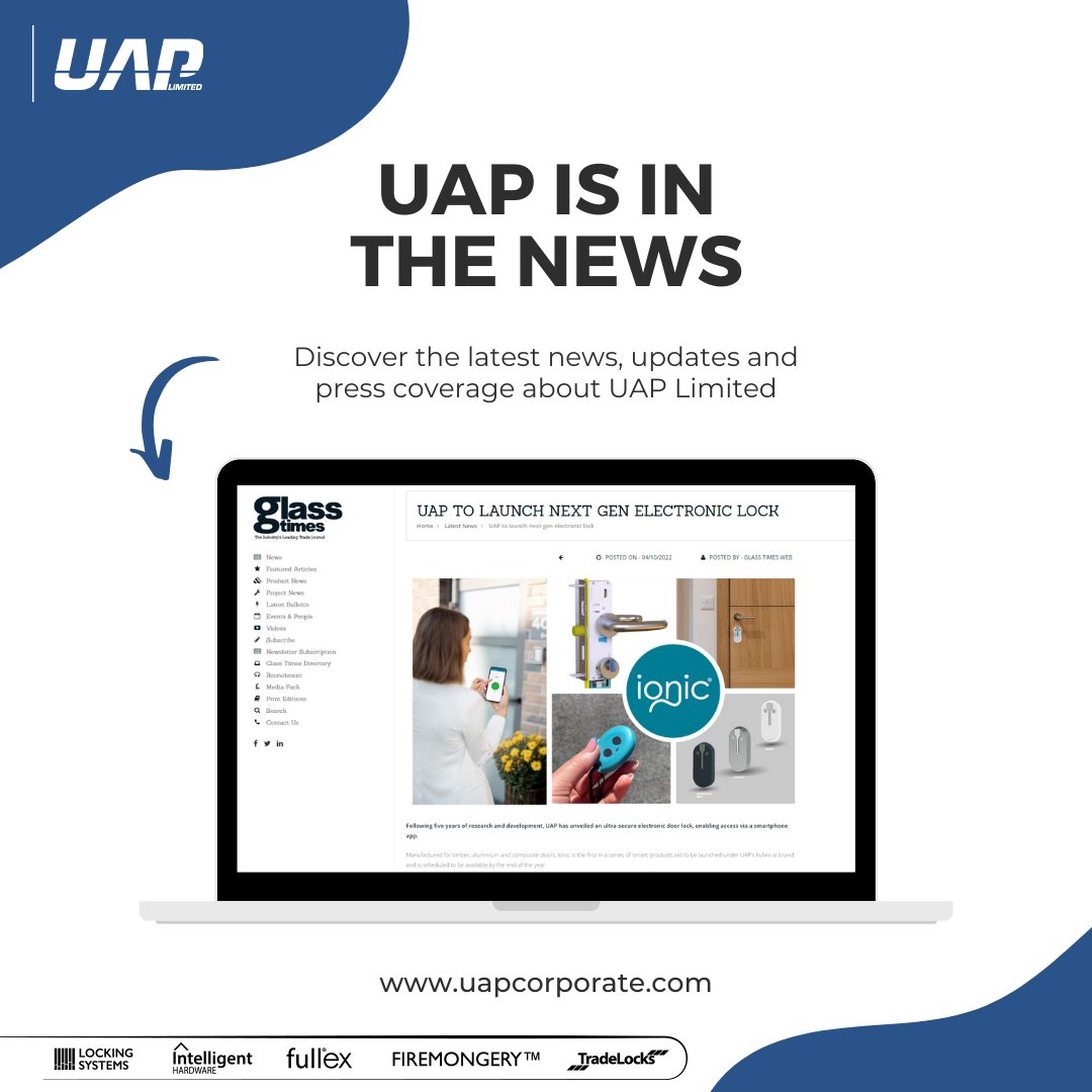 UAP_Limited's tweet photo. Following five years of research and development, UAP has unveiled an ultra-secure electronic door lock, enabling access via a smartphone app.
Find out more via @glasstimes 👇
https://t.co/98bFJqBJd5
#UAP #Fullex #ElectronicLock @Fullexlocksltd https://t.co/kO6E4LhNFB