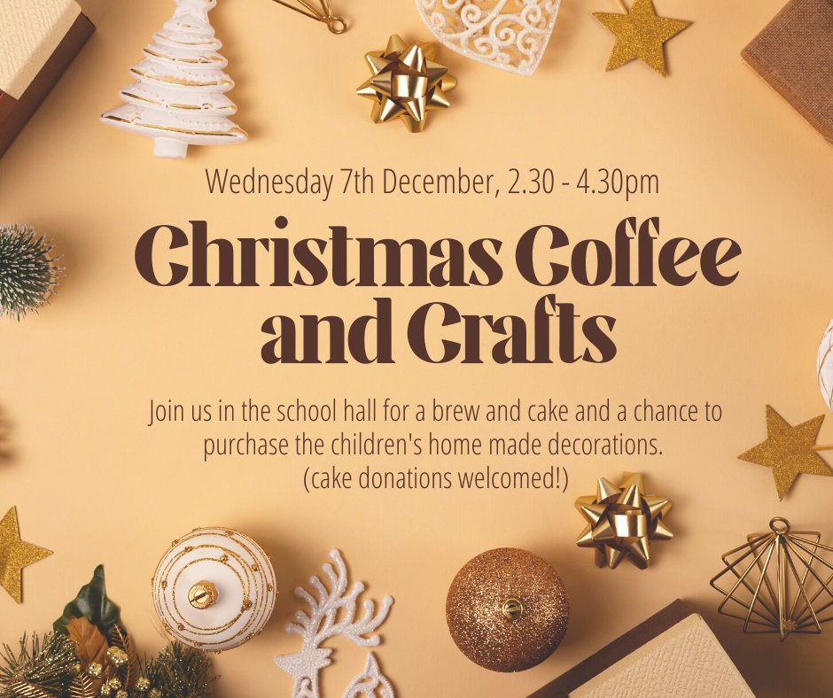 Join us for our Christmas coffee and crafts! Donations of cake, chocolate and bottles would be much appreciated. <a href="/staugustine_p/">@staugustinesrcp</a> <a href="/MrsMalcolmStAug/">Mrs Malcolm</a> <a href="/Mrs_WebAug/">MrsWebbStAug</a> <a href="/jrobinson09/">Jamie Robinson</a> <a href="/MrSandersonSAug/">Mr Sanderson</a> @MrFinley_StA <a href="/eyfsstaugustine/">Mrs Platt</a> <a href="/MissScottStAug/">Miss Scott</a> <a href="/MissPayneStAug/">Miss Payne</a>