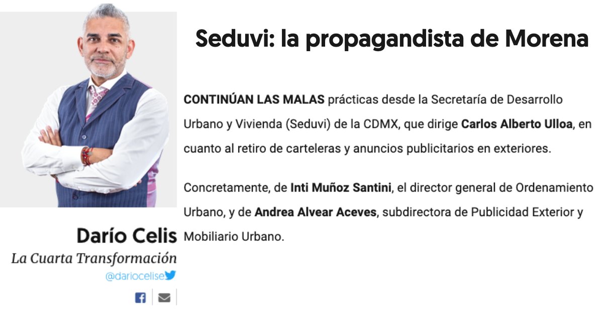 dariocelise's tweet photo. #LaCuartaTransformación
Seduvi: la propagandista de Morena
Continúan las malas prácticas desde la @seduviCDMX, que dirige @caulloap, en cuanto al retiro de carteleras y anuncios publicitarios en exteriores.
https://t.co/Wv9DnqUSOt https://t.co/r6KEfqo0To