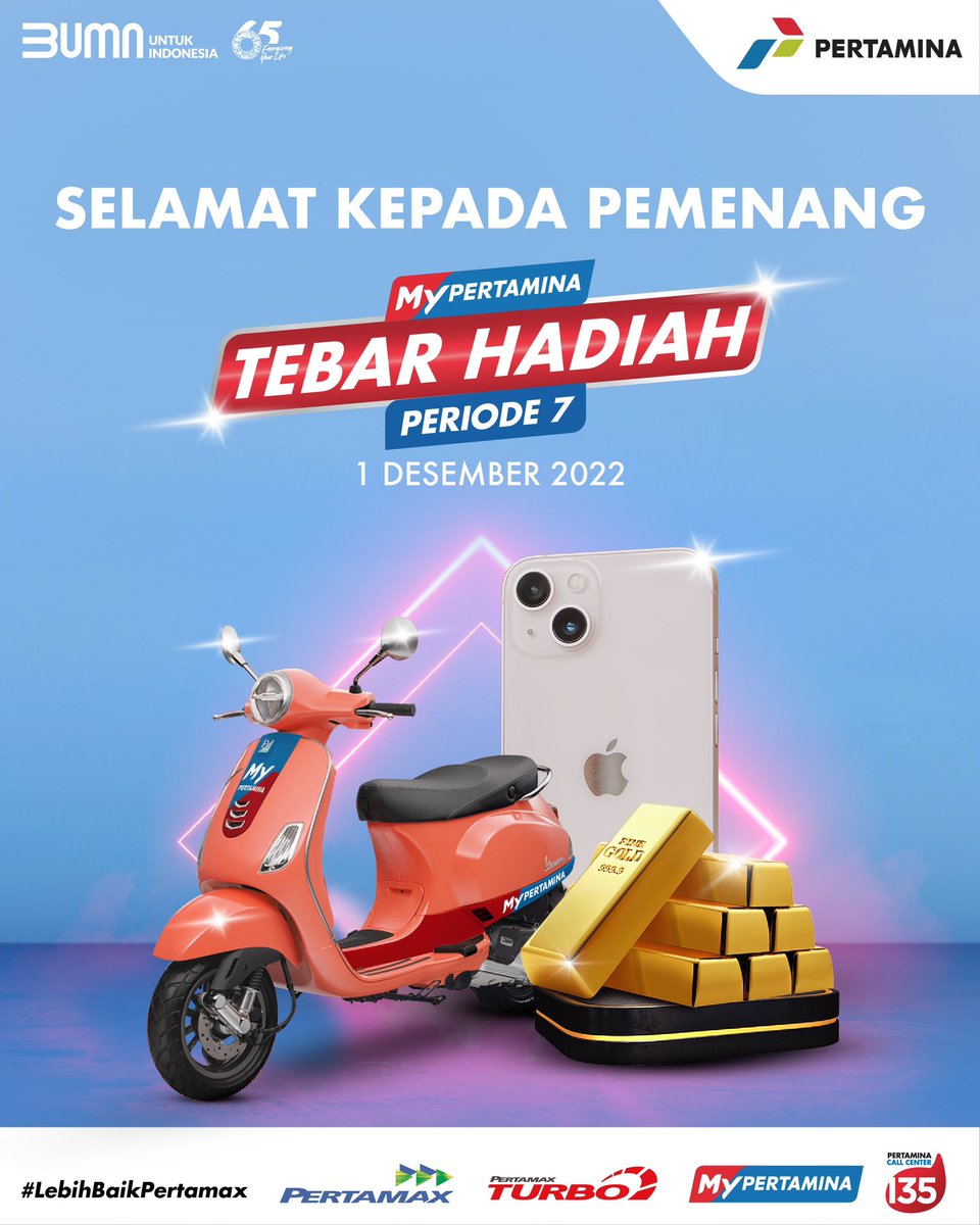 pertamaxseries's tweet photo. Selamat kepada pemenang periode terakhir undian MyPertamina Tebar Hadiah dan berhak mendapatkan Vespa LX 125 i-get 2022, iPhone 13, dan Emas Logam Mulia 10 Gram.  🎉 https://t.co/CZZyMwovbl