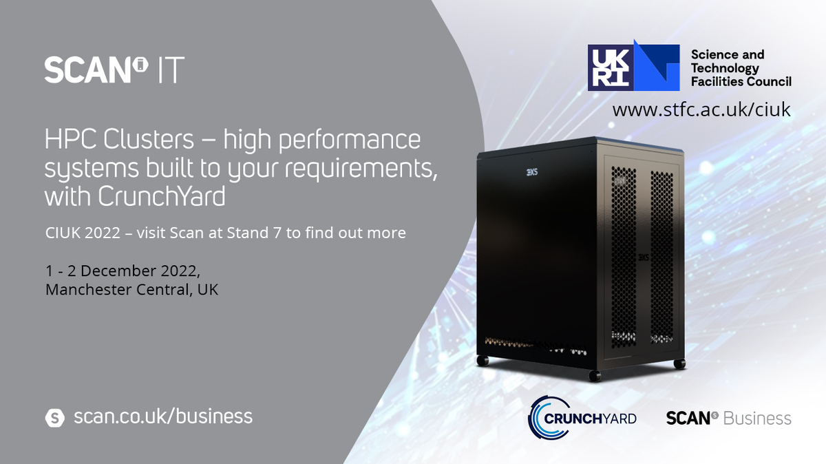 Scan_Business's tweet photo. Scan are proud to introduce our brand new 3XS Cluster in a Box solution with @CrunchYard this year at Computing Insight UK 2022. Visit Scan today or tomorrow at Stand 7 to find out more. #CIUK2022 #hpc @nvidia @PNYEurope @GigabyteUK https://t.co/5lwzMKND17