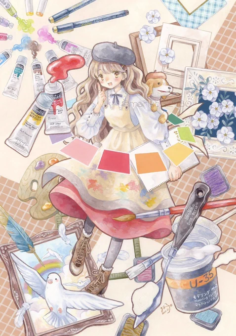 #ぽっぽスペースぽっぽさんこんばんは!素敵な愛でスペのお時間待ってましたアクリル絵の具をメインに使い、少女の世界を描いています可愛い小物やモチーフを描き込むのが好きです 