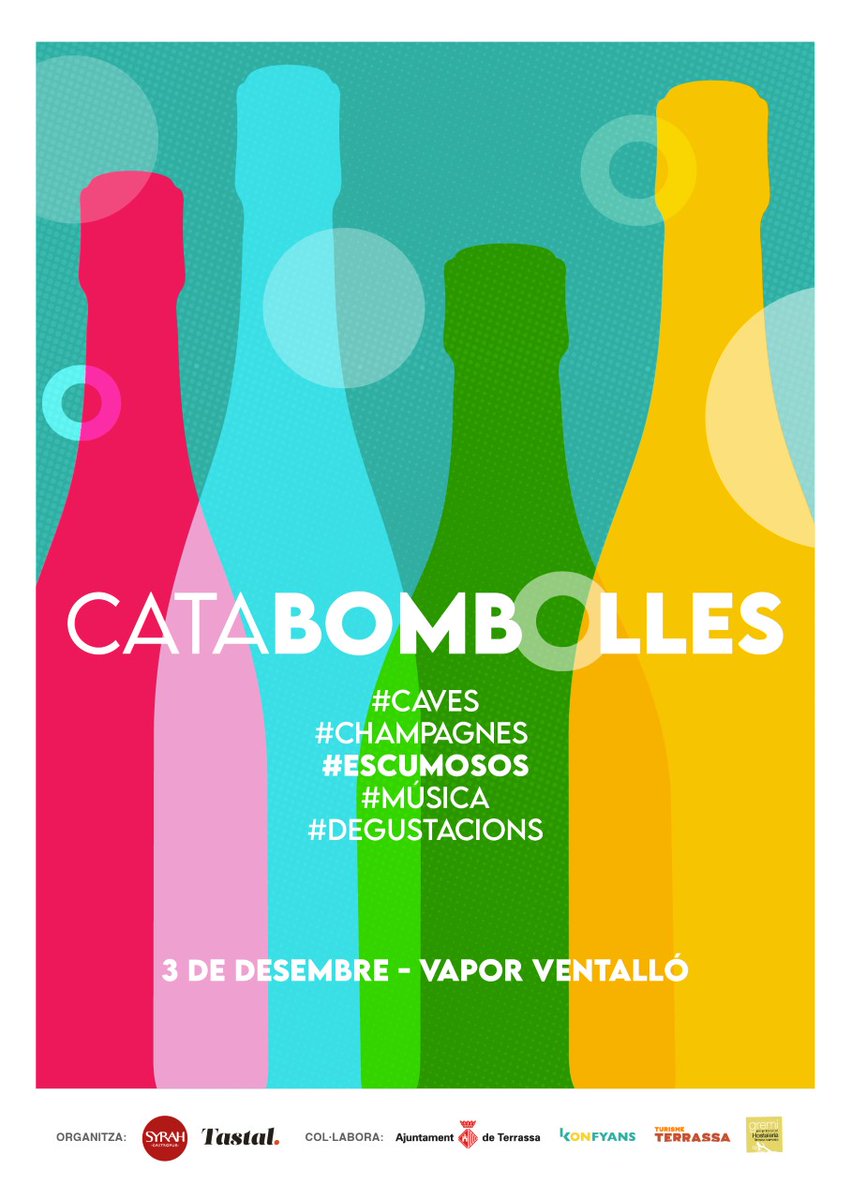 👉Aquest dissabte dia 3 de desembre: Fira Catabombolles al Vapor Ventalló👏👏
🍾A la Fira es podran degustar alguns dels millors vins escumosos, caves i champagnes.
L'horari de la fira és d'11 a 14 h i de 17 a 21 h.
<a href="/gremhosterrassa/">Gremi Host. Terrassa</a> <a href="/TastalCat/">Tastal.cat</a>