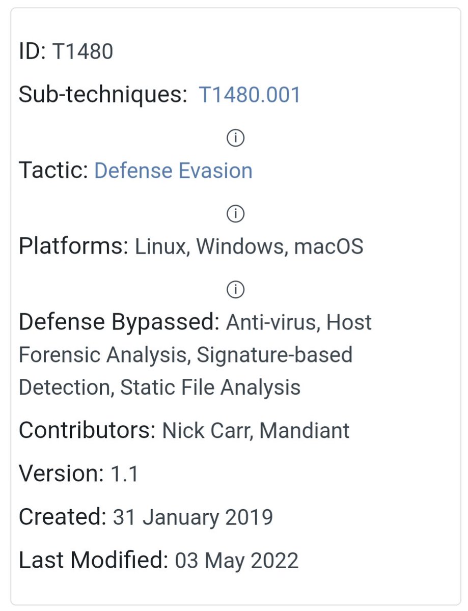 2️⃣5️⃣ days of techniques🎄

1️⃣- T1480 is restricting payload exec based on matching expected traits of the victim, maybe less relevant to defend vice being insightful for CTI &amp; annoying for RE

Seeing this more in red team tools too 🦺

attack.mitre.org/techniques/T14…