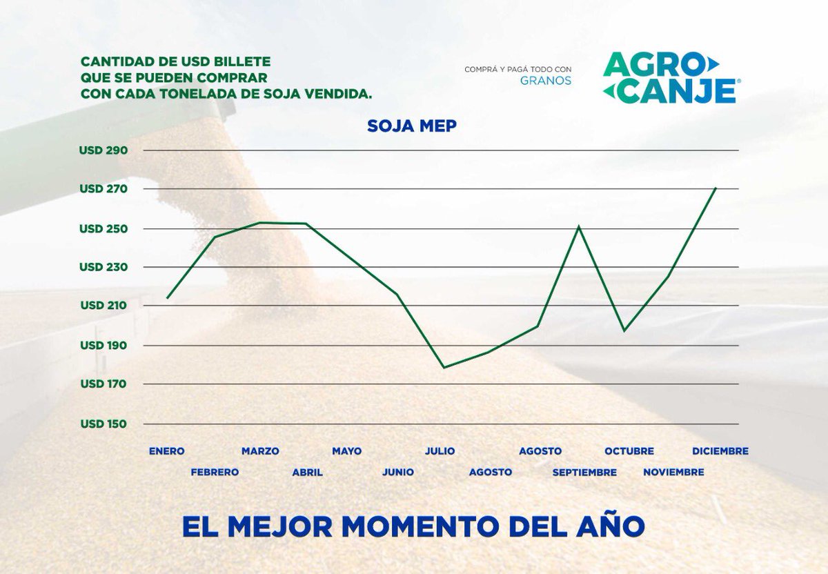 basualdohernan's tweet photo. La mejor relación valor soja -compra de dólares x tonelada del año. Siempre y cuando haya stock por la fecha del año que nos encontramos 🙏🏻 #soja #agro #agrocanje https://t.co/mE86yMloaT