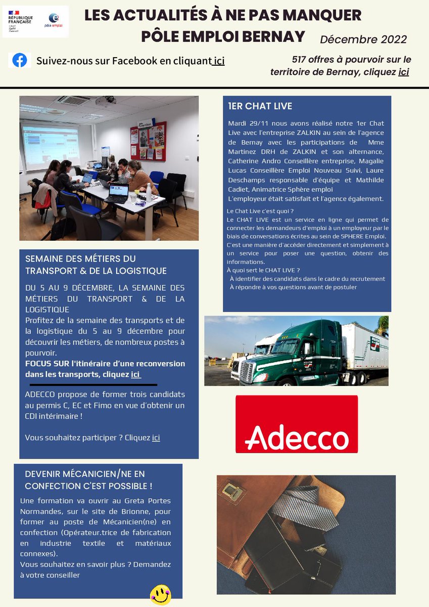 Descham00723062's tweet photo. 📣Les infos à ne pas manquer sur le territoire de Bernay 😀 des formations, des opportunités et près de 518 offres à pourvoir ! https://t.co/8Vl0SD0Ia6