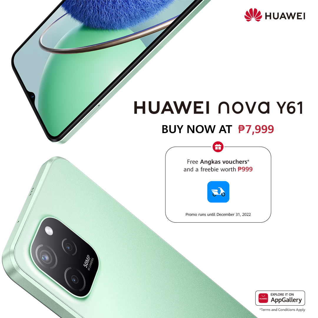 huaweimobileph's tweet photo. Make a bold statement with the new #HUAWEInovaY61PH!
Comes with an Impressive 50MP AI Triple #SuperCamera, 6GB #HyperPerformance RAM, and a powerful 5000mAh battery for only P7,999!
Order now and get Angkas discounts and more! https://t.co/zQeaVw5MM0