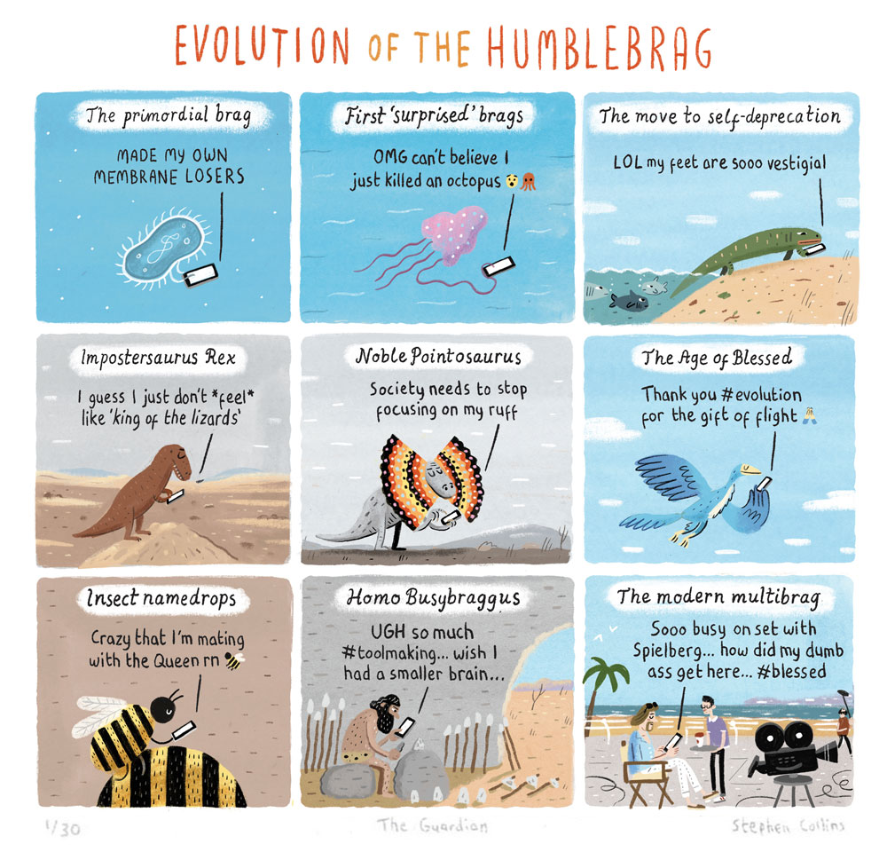 Evolution of the Humblebrag (🎁Short-run art prints of my stuff! 🎁>> stephencollinsillustration.com/shop/)
